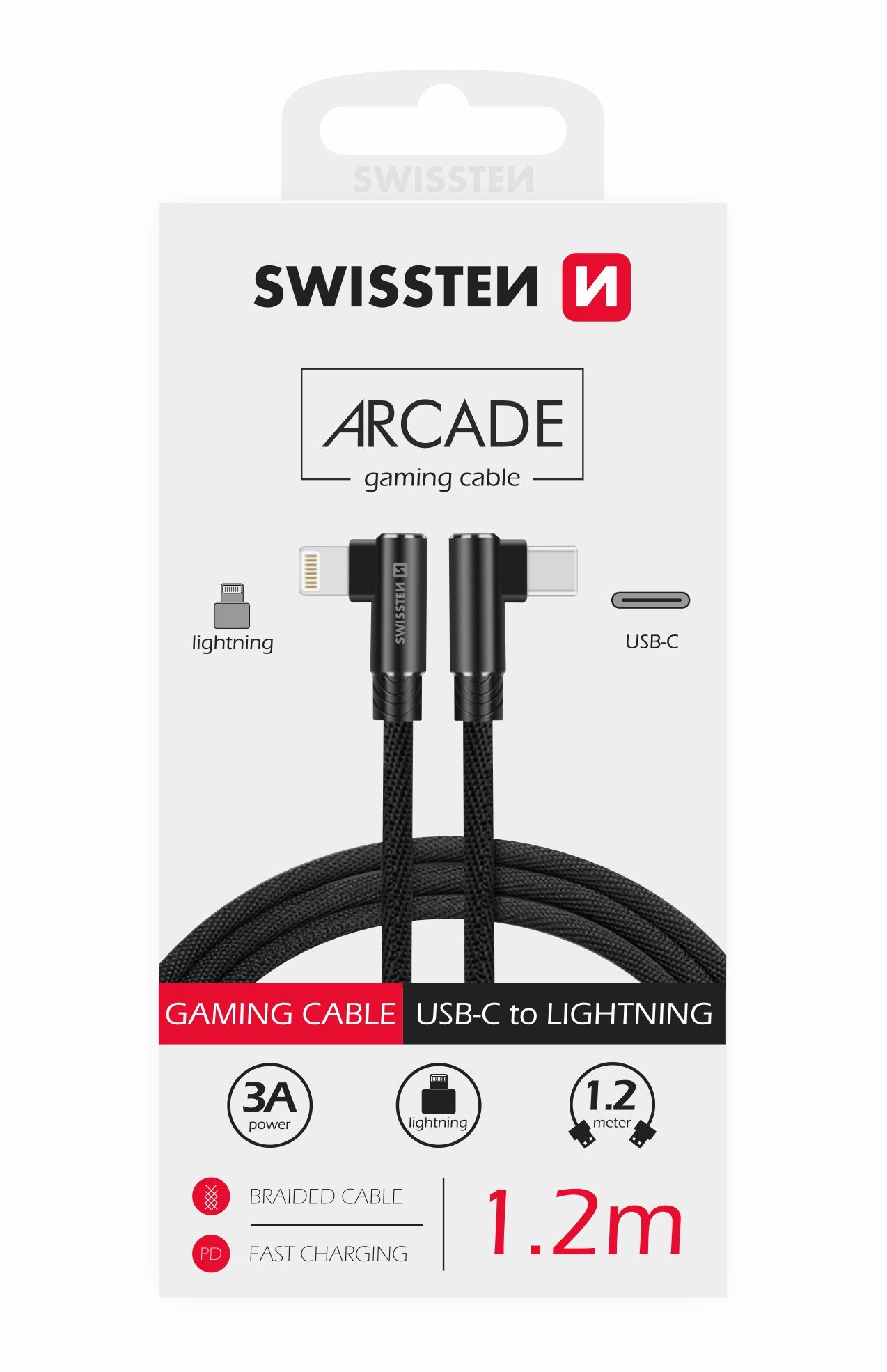 Swissten L Type Textile Universal Quick Charge 3.1 USB-C to Lightning Data and Charging Cable 1.2m Black