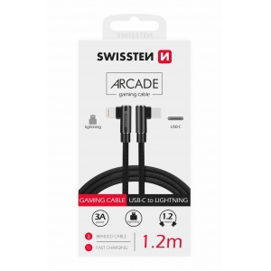 Swissten L Type Textile Universal Quick Charge 3.1 USB-C to Lightning Data and Charging Cable 1.2m Black