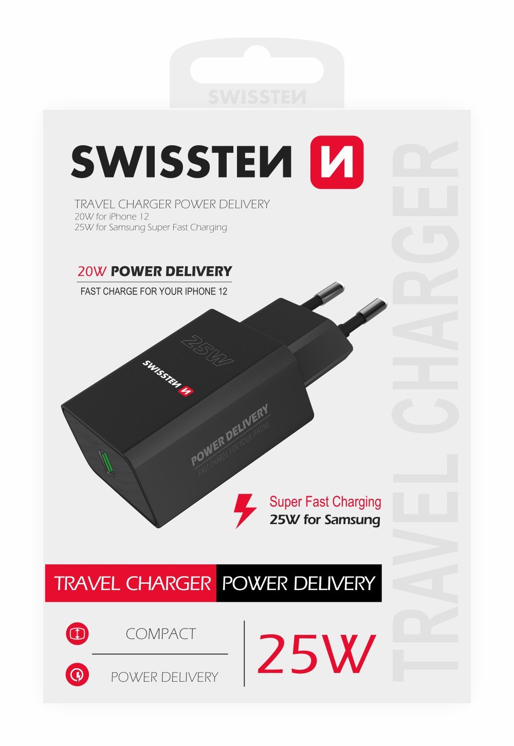 Swissten Premium 25W Travel Charger USB-C PD 3.0 Black