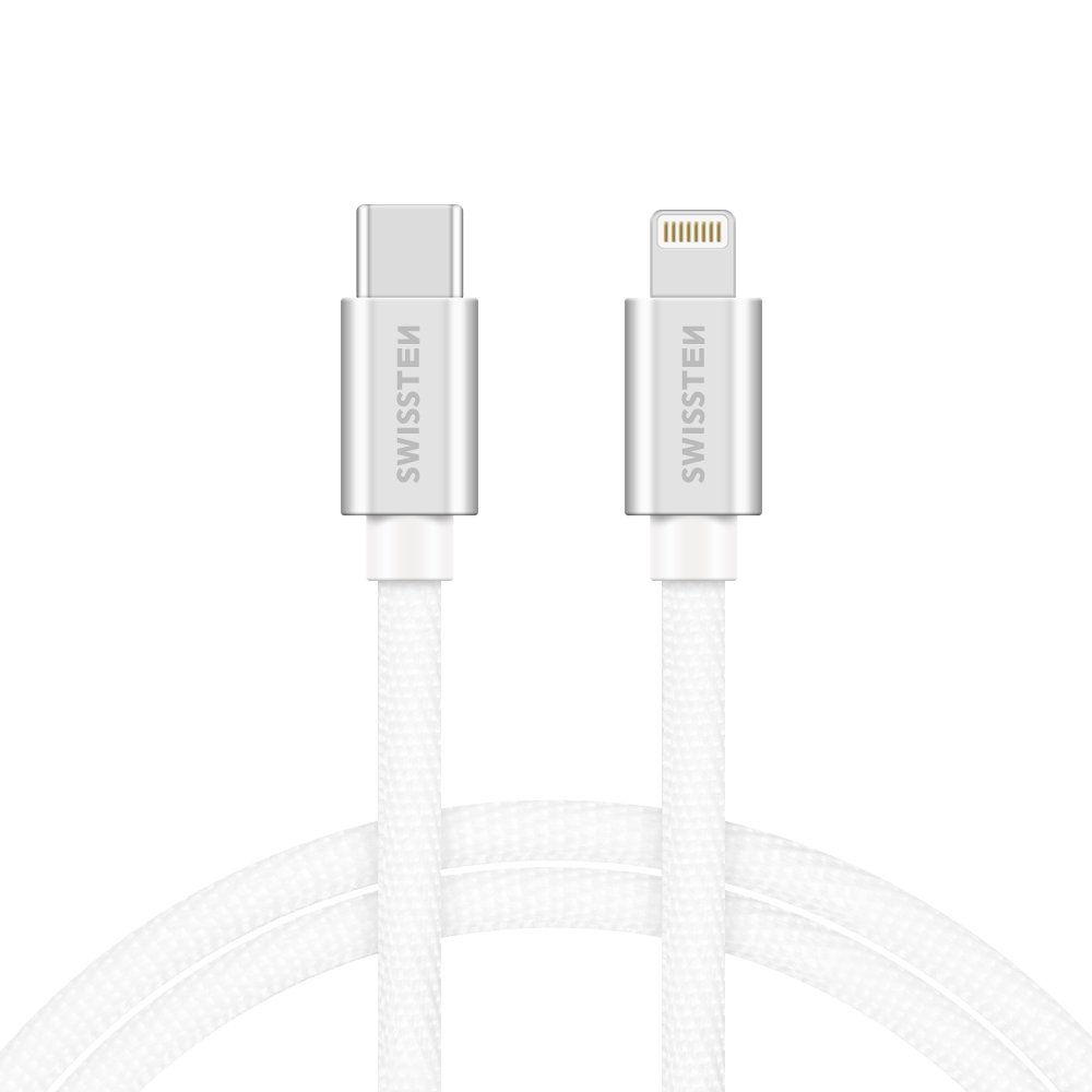 Swissten Textile Universal Quick Charge 3.1 USB-C to Lightning Data and Charging Cable 2m Silver