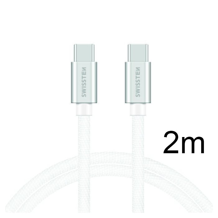 Swissten Textile Universal Quick Charge 3.0 USB-C to USB-C Data and Charging Cable 2m Silver