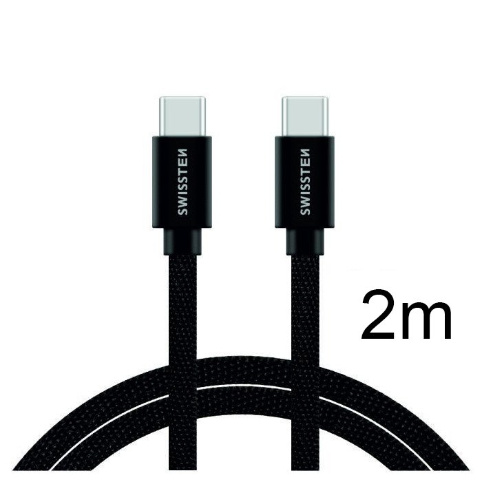 Swissten Textile Universal Quick Charge 3.1 USB-C to USB-C Data and Charging Cable 2m Black