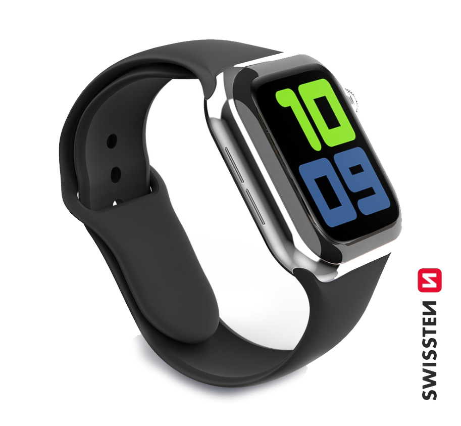 Swissten Silicone Band for Apple Watch 1/2/3/4/5/6/SE / 38 mm / 40 mm / Black