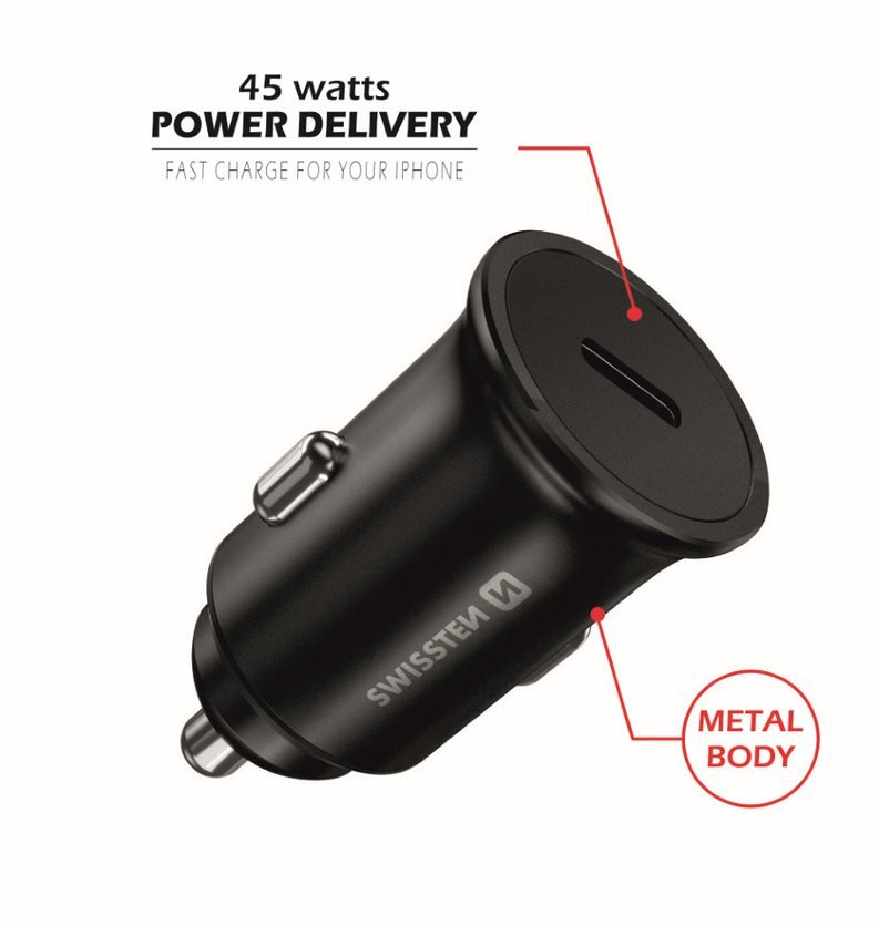 Swissten 45W PD Metal Car Charger Adapter Black