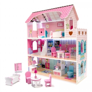 RoGer Деревянный Кукольный дом LED 70cm Розовая