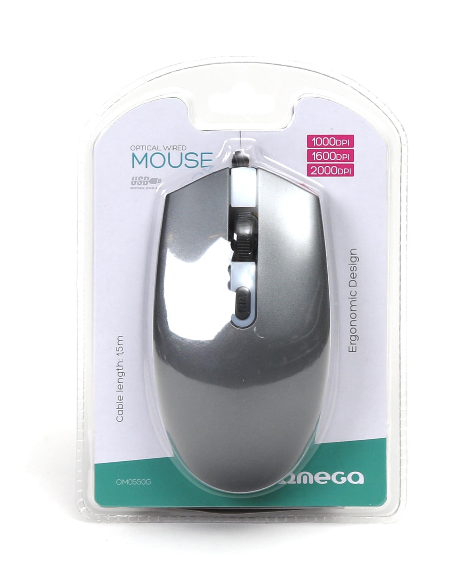 Omega OM-0550 Standart Computer Mouse with / 1000 / 1600 / 2000 DPI / USB / Grey