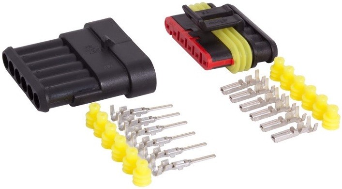 SUPERSEAL 6-PIN PISTIKUPESA + PISTIK 12-24V 15A IP67 CARMOTION