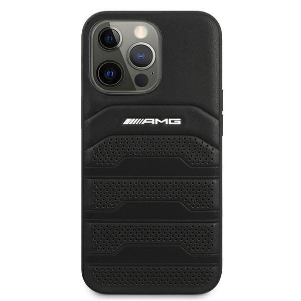 AMG AMHCP13XGSEBK Leather Debossed Lines Back Case For Apple iPhone 13 Pro Max Black