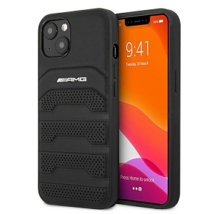 AMG AMHCP13MGSEBK Leather Debossed Lines Back Case For Apple iPhone 13 Black