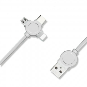 RoGer Universal 3in1 Type-C + Micro USB + Lightning Data Cable 1m White