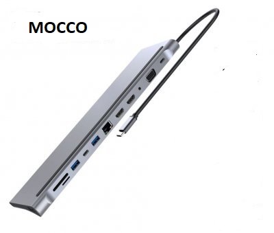 Mocco 12in1 Laptop Docking Station / 2 x HDMI / 2 x USB 3.0 / USB-C / RJ45 / SD / Micro SD / VGA / PD / Audio / Gray