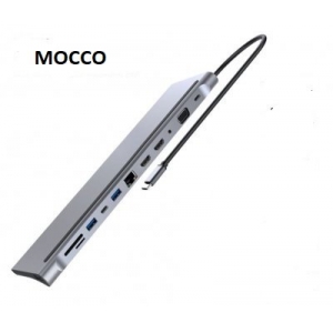 Mocco 12in1 Док станция для портативного компьютера / 2 x HDMI / 1 x USB 3.0 / USB-C / RJ45 / SD / Micro SD / VGA / PD / Audio / Серый