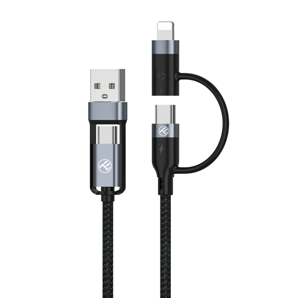 Tellur 4in1 Cable USB/Type-C to Type-C (PD65W)/Lightning (PD20W) 1m black