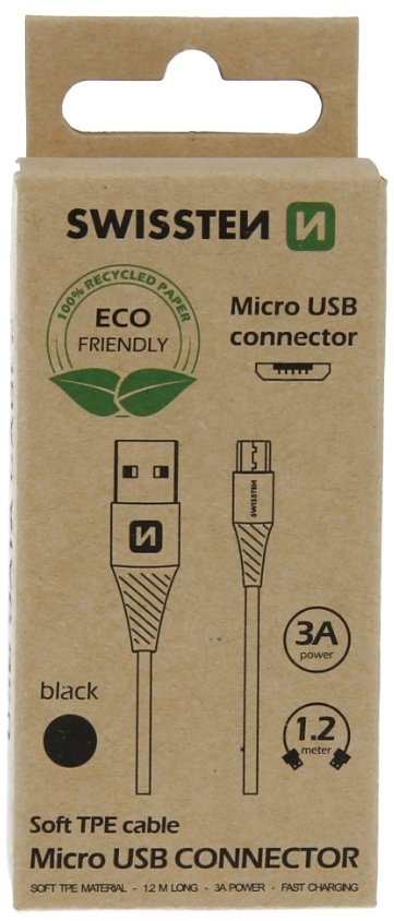 Swissten Eco Friendly Fast Charge 3A Micro USB Data and Charging Cable 1.2m