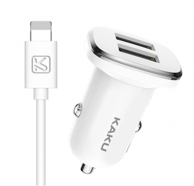 KAKU KSC-318 Car Charger 2xUSB / 2.4A + Lightning 1m