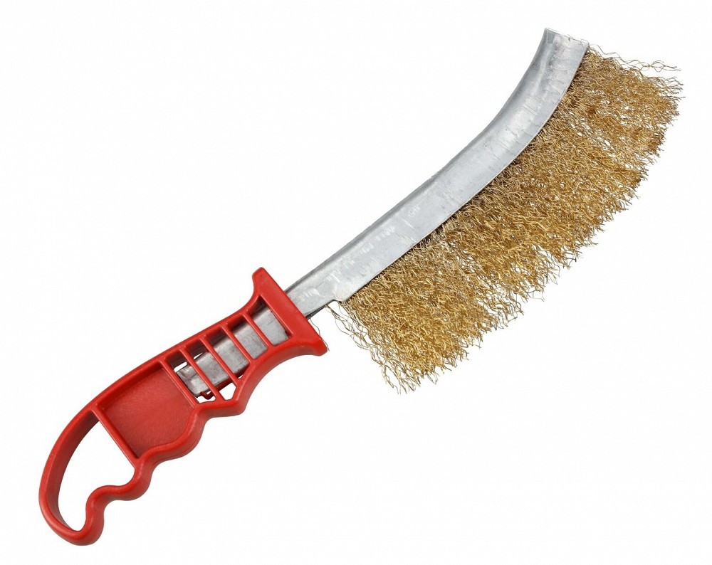 PLASTKÄEPIDEMEGA KÄSIHARI MESSINGHARJASTEGA (VELGEDE PUHASTAMISEKS). 270MM