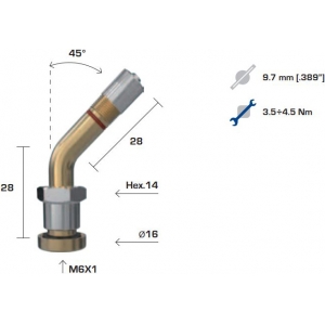 TPMS VENTIIL VEOAUTO TERASVELJELE 1392 V3-22-1 AVA 9.7MM. NURK 45. L=28+28MM