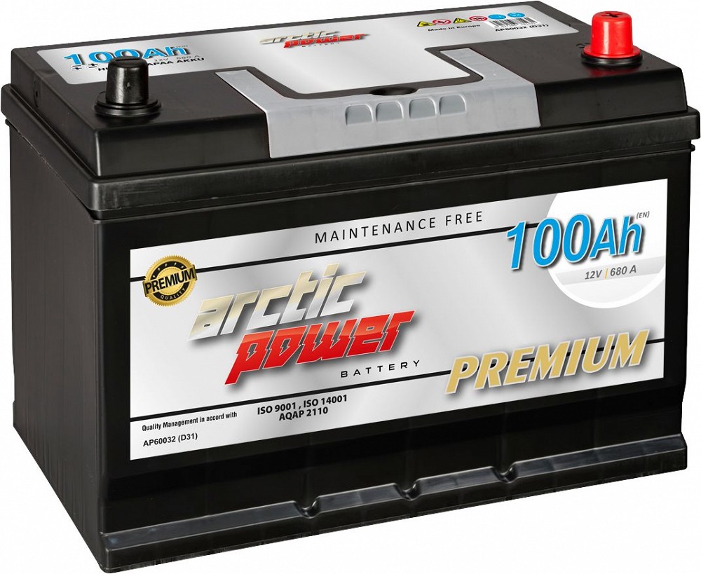 ARCTIC POWER PREMIUM AKU SMF 100AH 303X175X200 / 220 680A (EN) - / + (CARRIER)