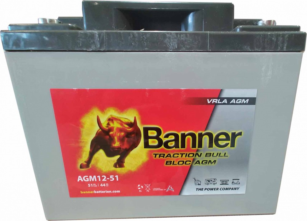 BANNER TRACTION BULL BLOC AGM 12V 51AH - / + 197X166X170MM