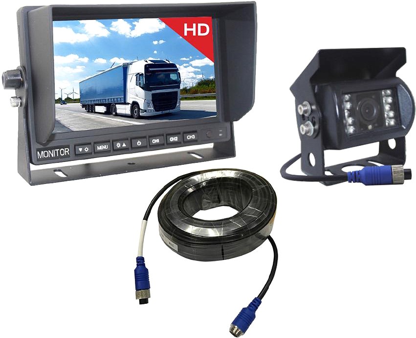 JUHTMEGA TAGURDUSKAAMERA KOMPLEKT VIGNAL IP69K + 7" EKRAAN +20M KAABEL 12 / 24V