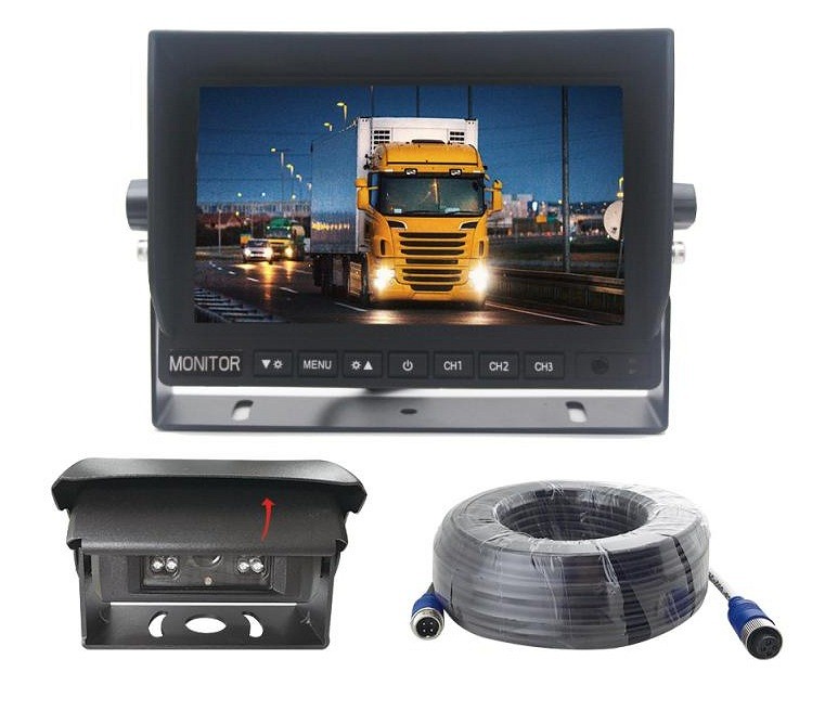 JUHTMEGA JA KATIKUGA TAGURDUSKAAMERA KOMPL. IP69K + 7" EKRAAN +20M KAABEL 12 / 24V VIGNAL