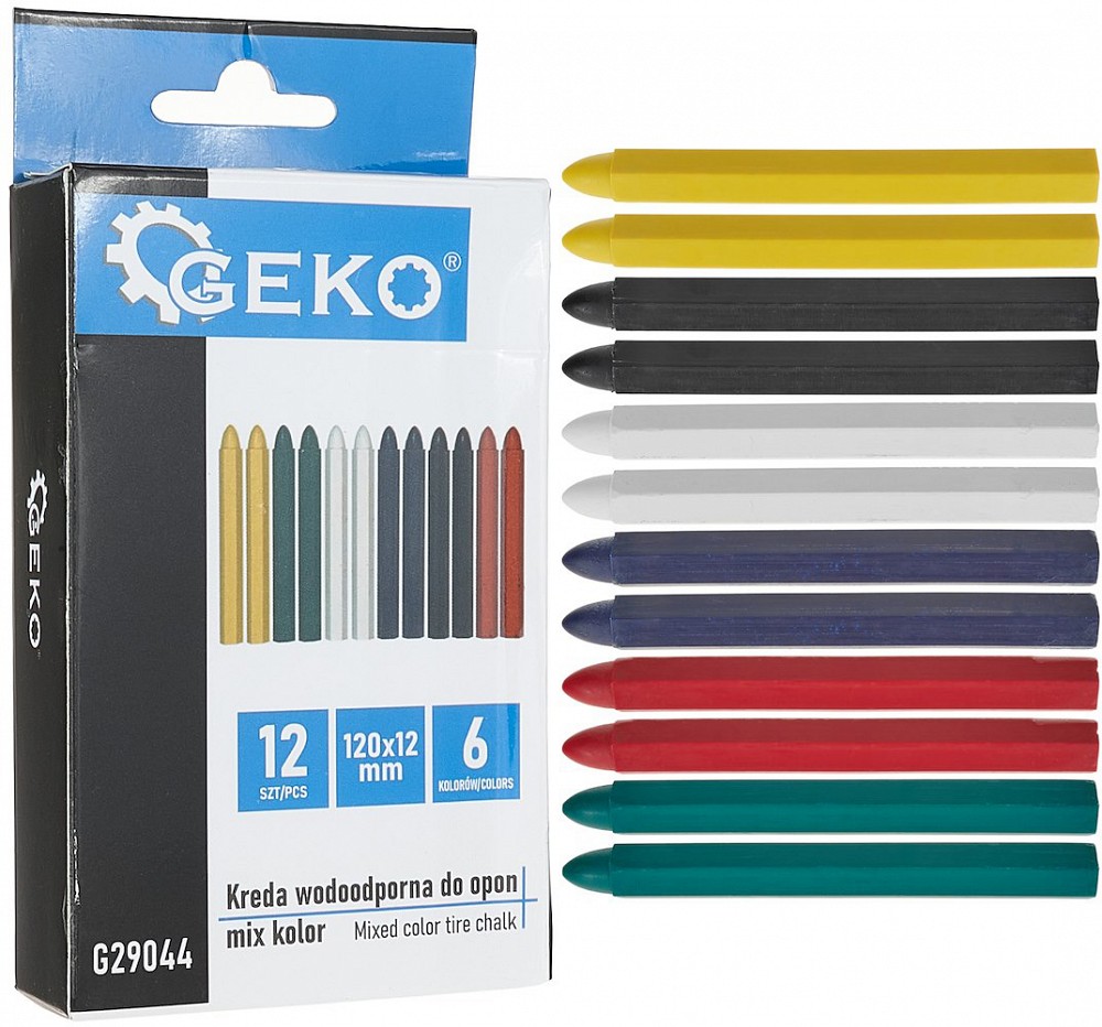 VÄRVILISTE REHVIKRIITIDE KOMPLEKT 12TK. 6-KANT. VEEKINDEL. 12X120MM GEKO