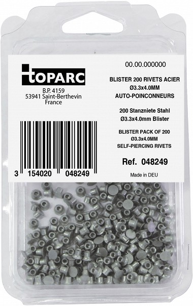 200 SELF PIERCING STEEL RIVETS STEEL Ø3.3X4.0MM - BLISTER PACK