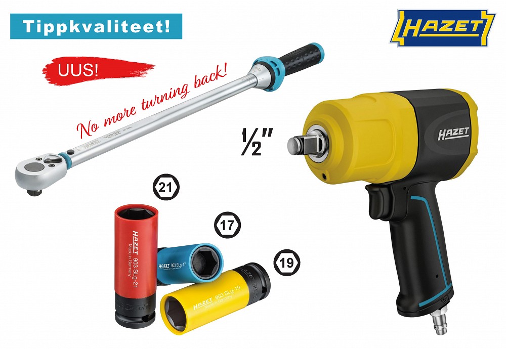 1 / 2" MOMENTVÕTI 60-320NM + LÖÖKMUTRIKEERAJA 9012SPC-2 + VELJEPADRUNID HAZET