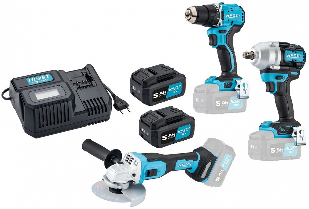 AKUTÖÖRIISTADE KOMPLEKT (TRELL. LÖÖKMUTRIKEERAJA. NURKLIHVIJA. KIIRLAADIJA + 2X5.0AH AKU) HAZET