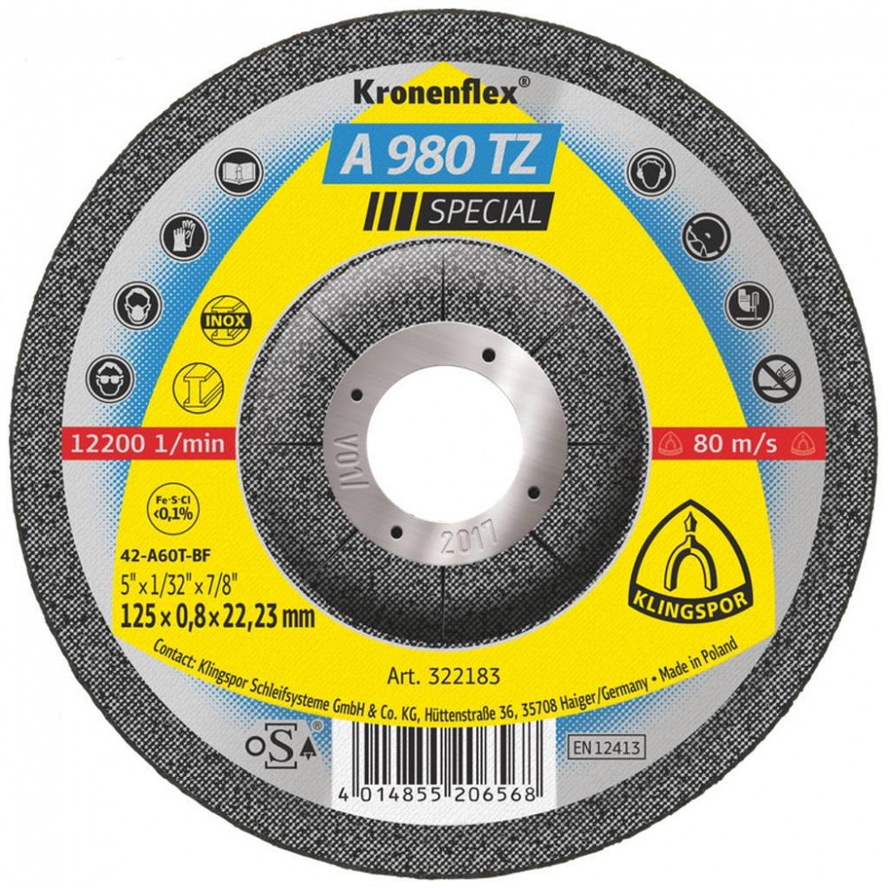 LÕIKEKETAS 125X0.8X22.23MM NÕGUS "KRONENFLEX" A980TZ. RST / METALL KLINGSPOR