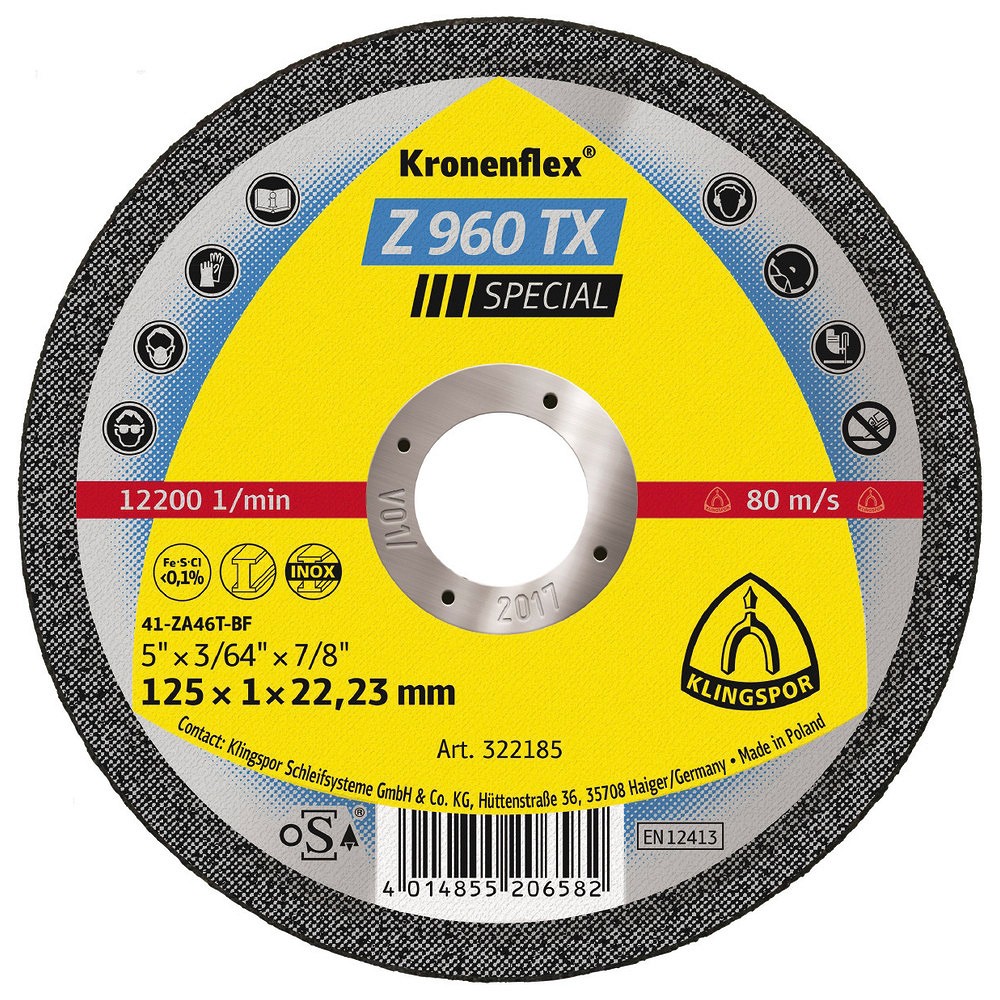 LÕIKEKETAS 125X1X22.23MM "KRONENFLEX" Z960TX. RST / METALL KLINGSPOR