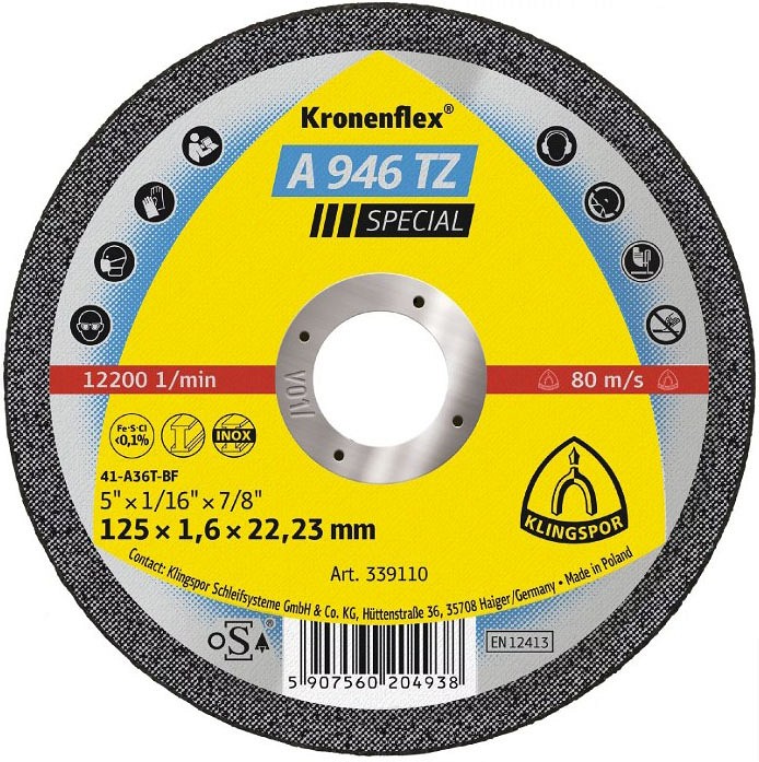 LÕIKEKETAS 125X1.6X22.23MM "KRONENFLEX" A946TZ. RST / METALL KLINGSPOR