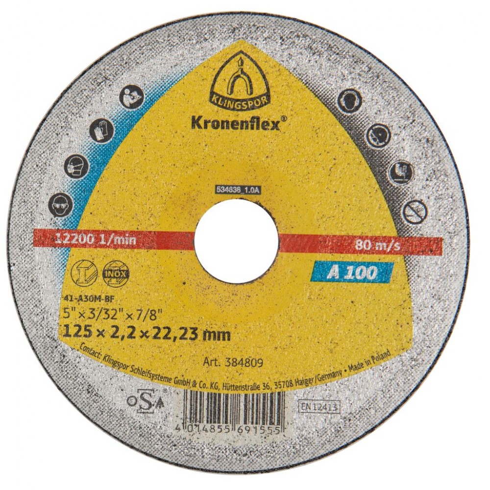 LÕIKEKETAS 125X1X22.23MM A100. TERAS / METALL / ROOSTEVABA KLINGSPOR