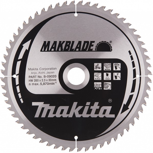 SAEKETAS 260X30X2.3MM 60T 5° RISTI. CLEAN CUT MAKITA