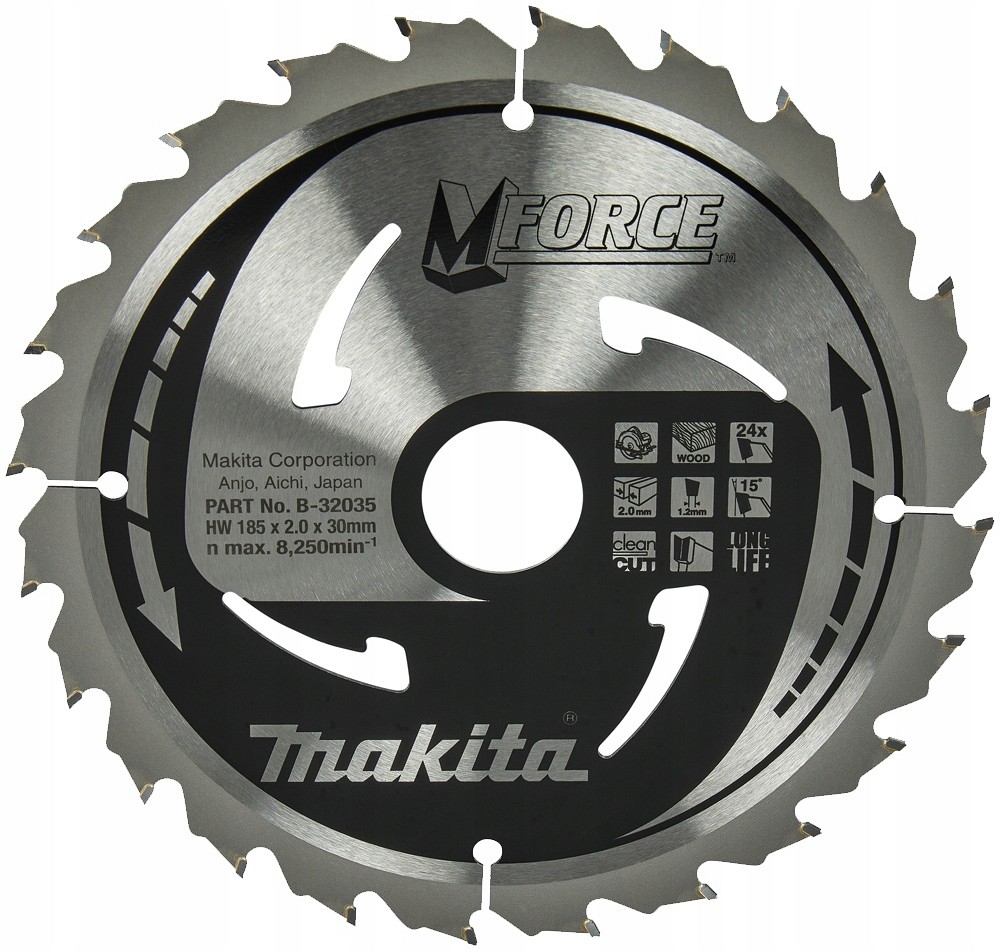 SAEKETAS 185X300X2.0MM 24T 15° RISTI-PIKI. M-FORCE MAKITA