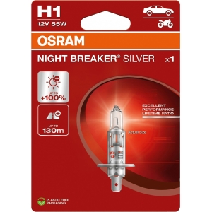 12V H1 PIRN 55W P14.5S NIGHT BREAKER SILVER +100% BLISTER 1TK OSRAM