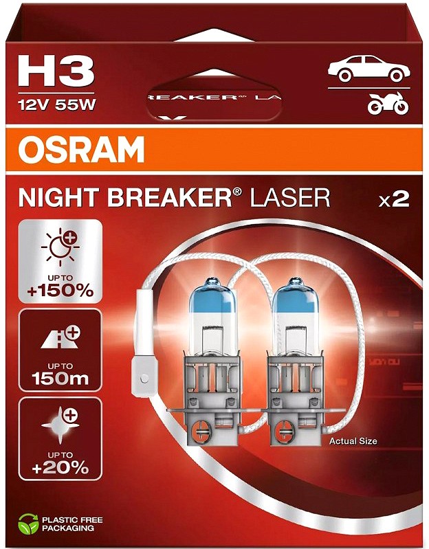 12V H3 PIRN 55W PK22S NIGHT BREAKER LASER +150% 2TK OSRAM