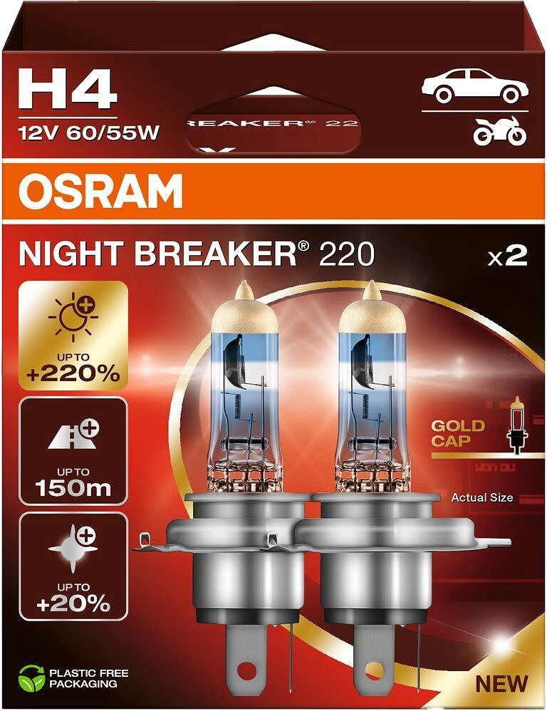 12V H4 PIRN 60 / 55W P43T NIGHT BREAKER +220% 2HB 2TK OSRAM