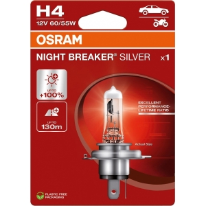 12V H4 PIRN 60 / 55W P43T NIGHT BREAKER SILVER +100% BLISTER 1TK OSRAM