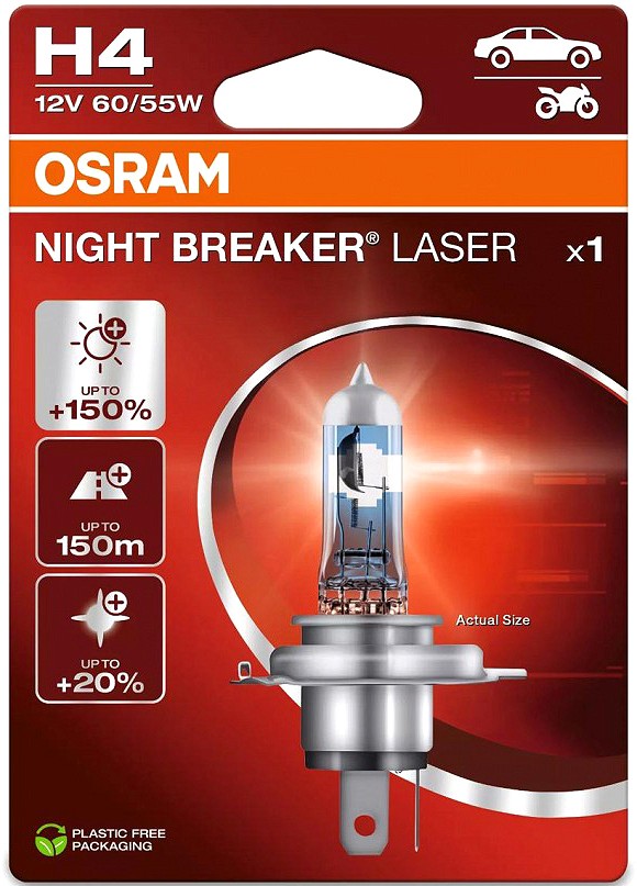 12V H4 PIRN 60 / 55W P43T NIGHT BREAKER LASER II +150% BLISTER 1TK OSRAM