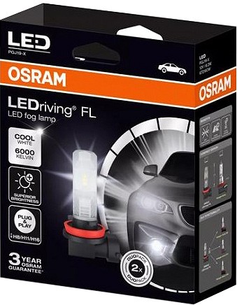 12V H8 / H11 / H16 LED PIRNIDE KOMPLEKT 8.2W PGJ19-X 6000K 2TK OSRAM