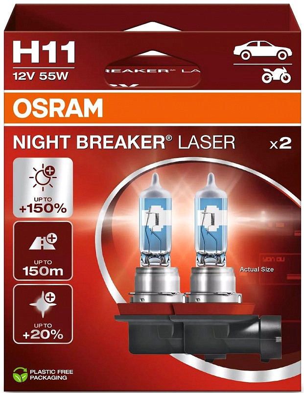 12V H11 PIRN 55W PGJ19-2 NIGHT BREAKER LASER +150% 2TK OSRAM