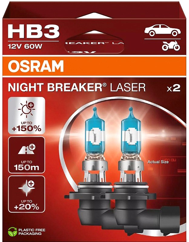 12V HB3 PIRN 60W P20D 9005 NIGHT BREAKER LASER +150% 2TK OSRAM