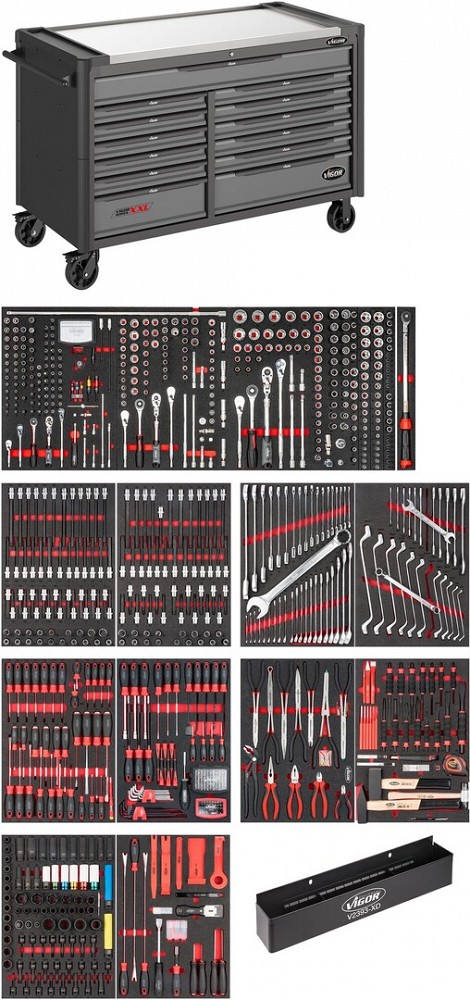 929-OS. TÖÖRIISTAKÄRU TÖÖRIISTADEGA "SERIES XXL INOX" H1035MM ERGONOMIC+230+USB VIGOR